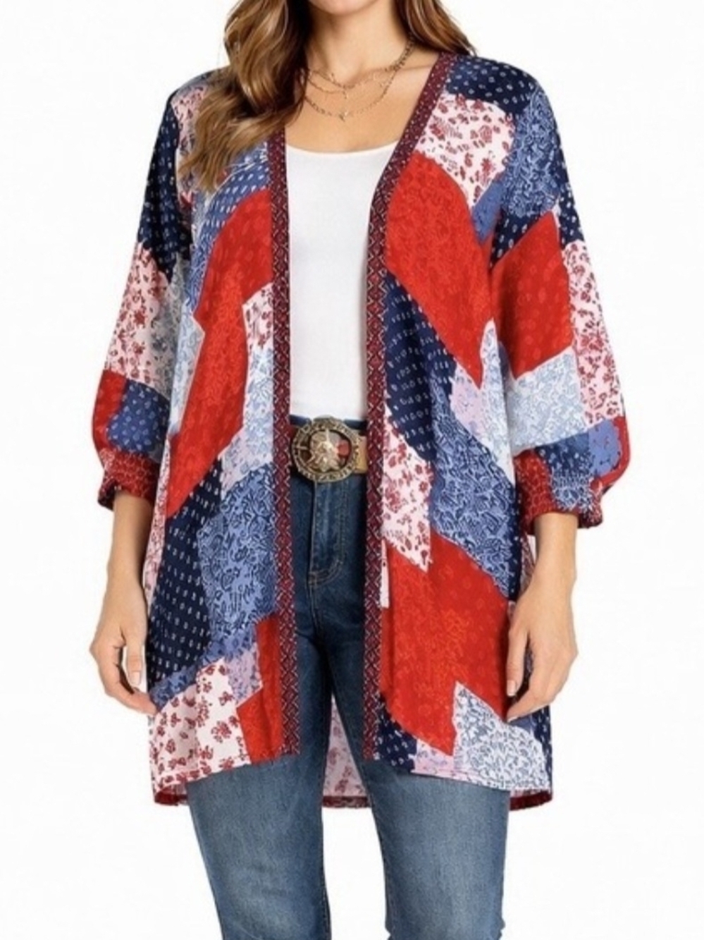 Ariat Patchwork Kimono Boho Western Lightweight Duster OS